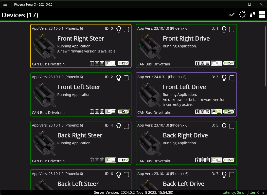 Devices root page in Phoenix Tuner